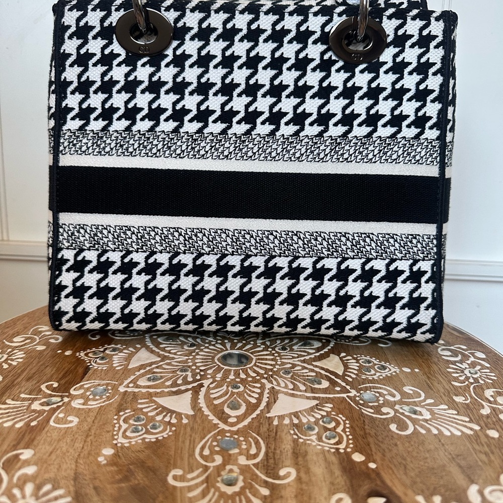 Christian Dior Lady D-Lite Bag Houndstooth Black White Medium Handbag Purse - Picture 3 of 16